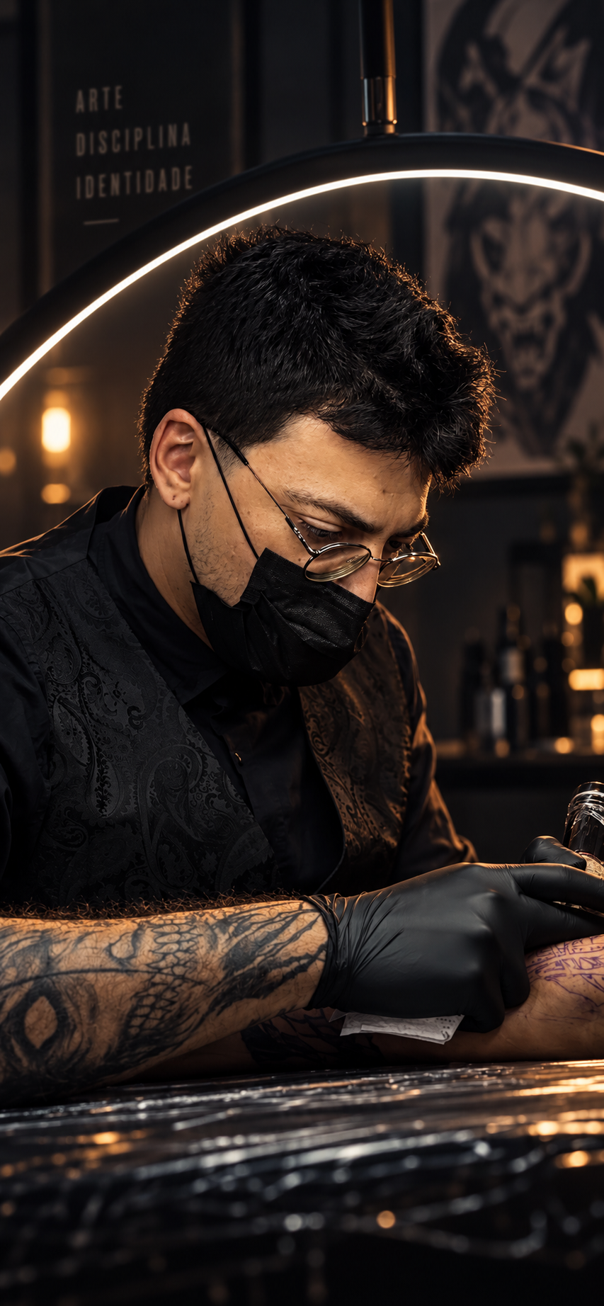 Shaman tatuando um braço no estúdio ST7